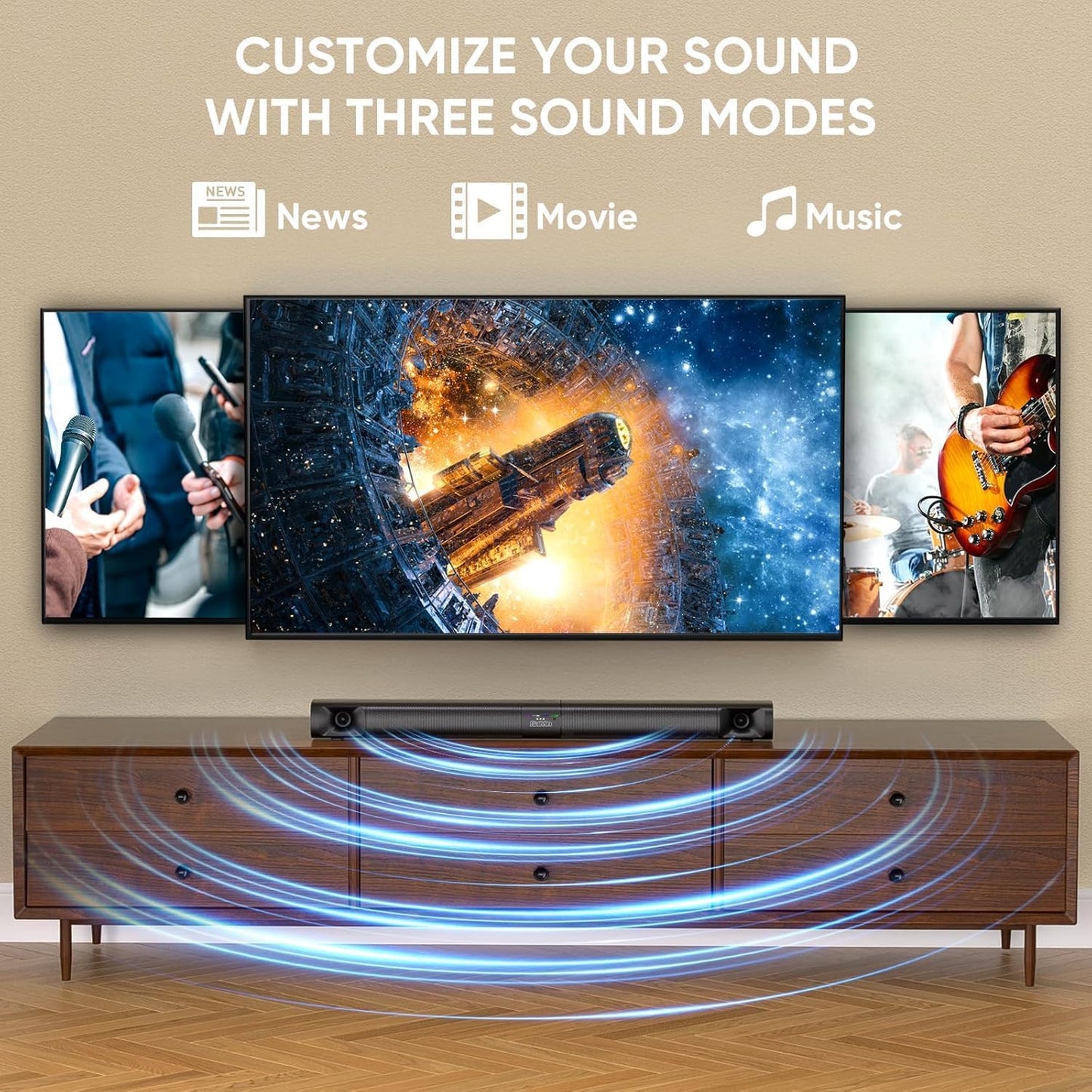 Saiyin Sound Bar for Smart TV, 31 Inches, Detachable Soundbar Home Theater Surround Sound System for TV/PC/Gaming/Projectors,Bluetooth 5.3 TV Sound Bar with TV ARC/Optical/AUX/Wall Mount