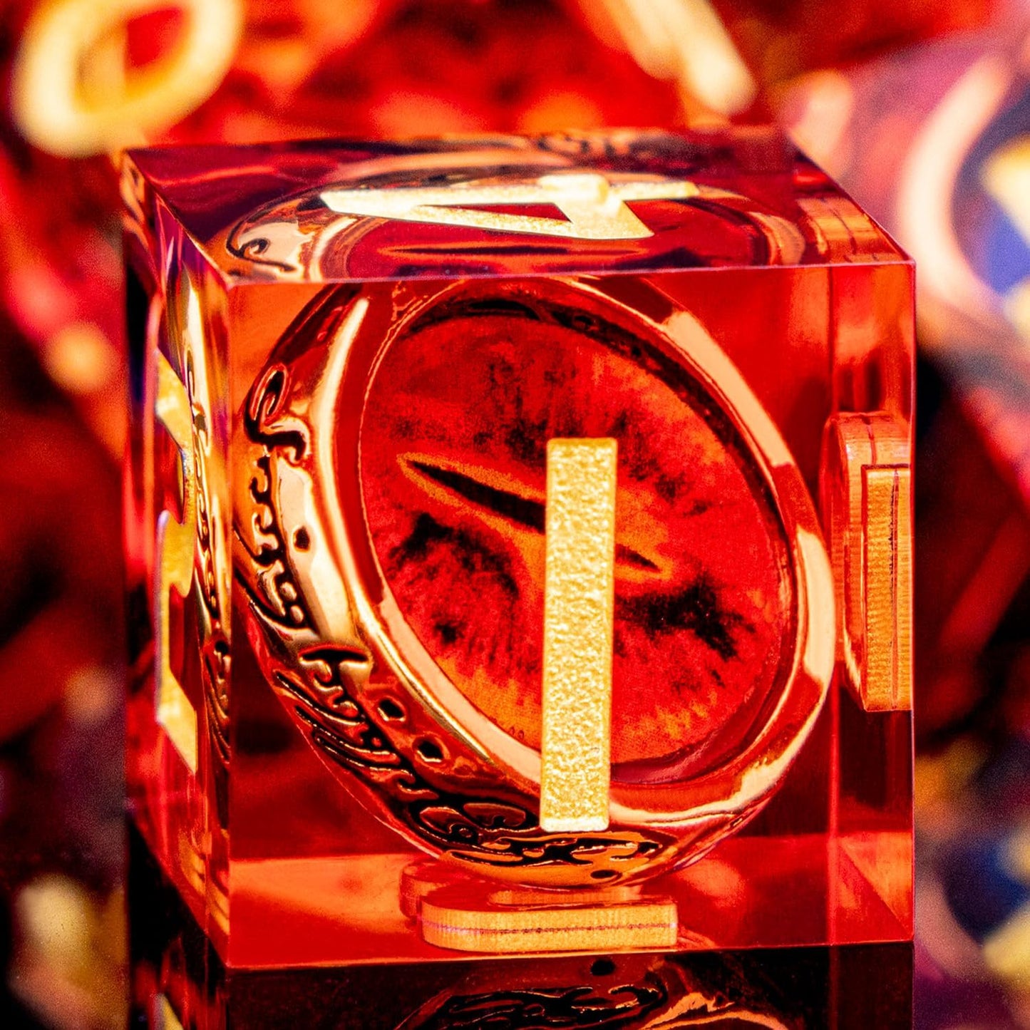 Magic Golden Ring DND Dice Set Sharp Edge Red Gaze Eye Resin Dice with Box, for use with RPG D&D Tabletop Games Lord D and D Polyhedral Dice Set