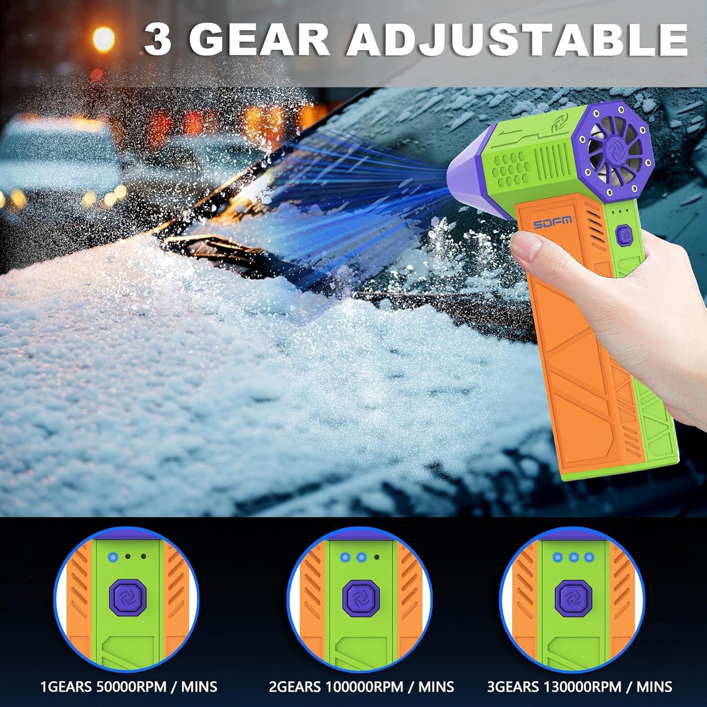 SDFM Compressed Air Duster - Electric Air Duster with Built in Brushless Motor,130,000RPM, 3-Speed Adjustable Air Blower - Suitable for Keyboard, Computer, car, and Home Cleaning (X3) (Max-Colorful)