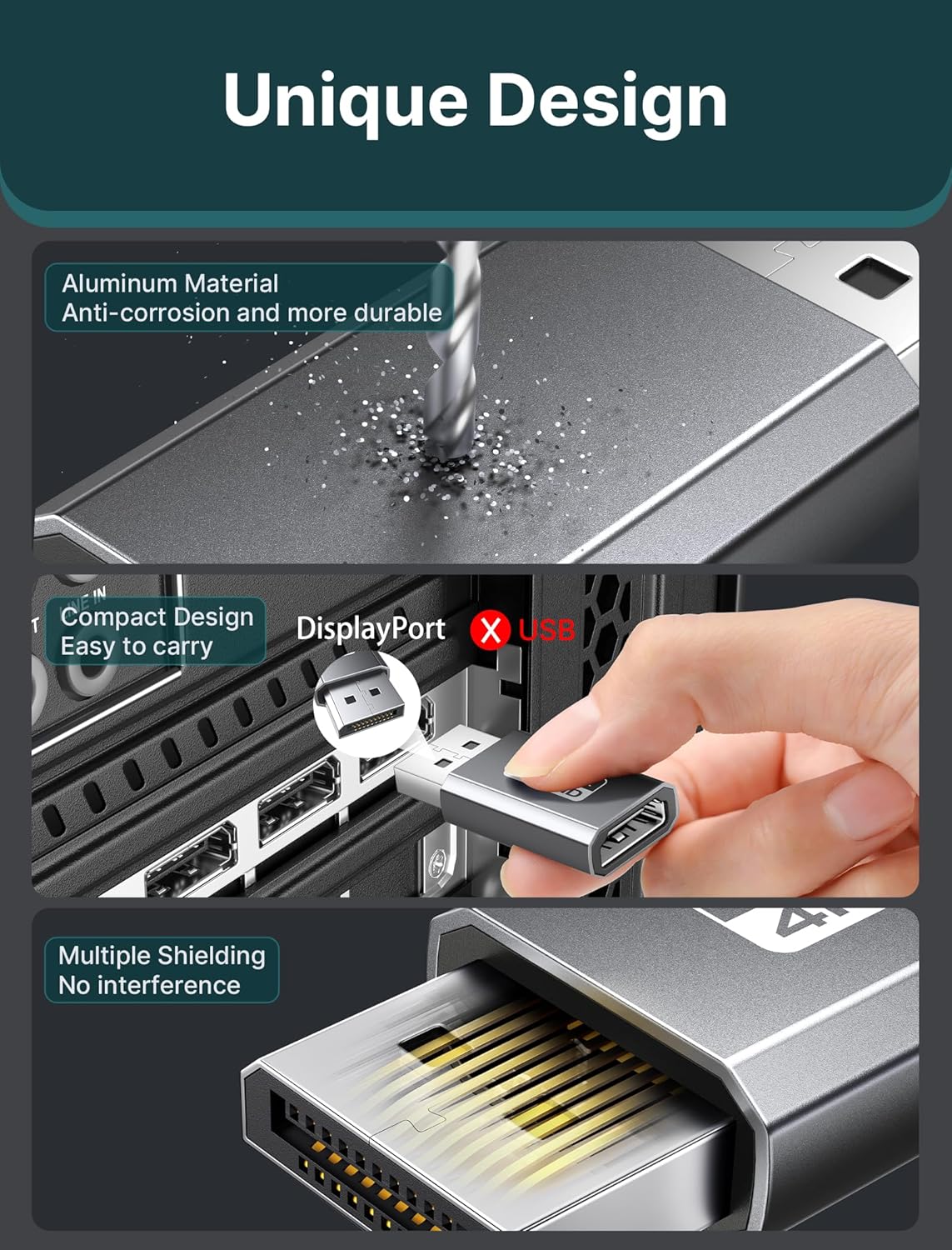 JSAUX 4K DisplayPort to HDMI Adapter 2-Pack, DP PC to HDMI Monitor Converter Video UHD 2K@120Hz,4K@30 DP to HDTV Male to Female Uni-Directional Adapter Compatible with Dell, Lenovo, HP,GPU, AMD -Grey