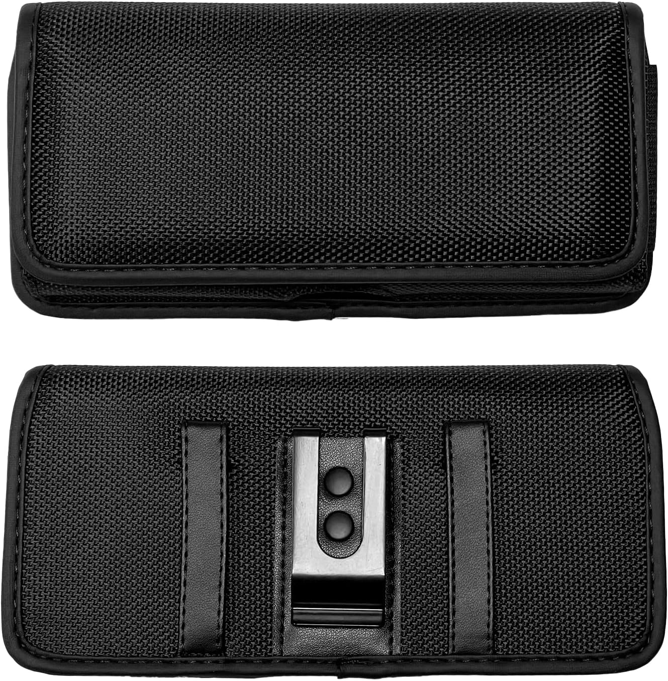 Nylon Cellphone Holster for iPhone 11 Pro Max, XS Max,8/7 Plus, Samsung Galaxy s22,S23,S24 TCL 40 xe, ion x, ion v - Horizontal Case Canvas Waist Carrying Pouch with Belt Clip/Loops, Black