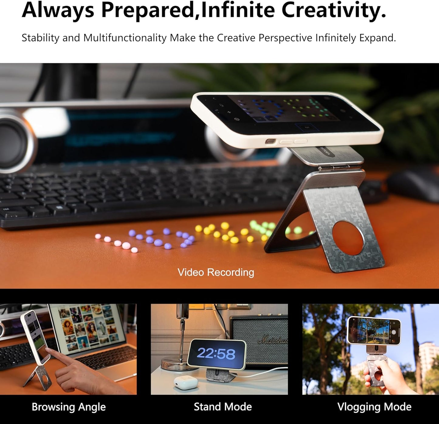 Phone Tripod Stand, Aluminum Alloy Mini Tripod Compatible with Magsafe iPhone 16/15/14/13/12 Series, Foldable Strong Magnetic Phone Stand, Mult-Angle Adjustment Selfie Stick (Mosaic Grey)