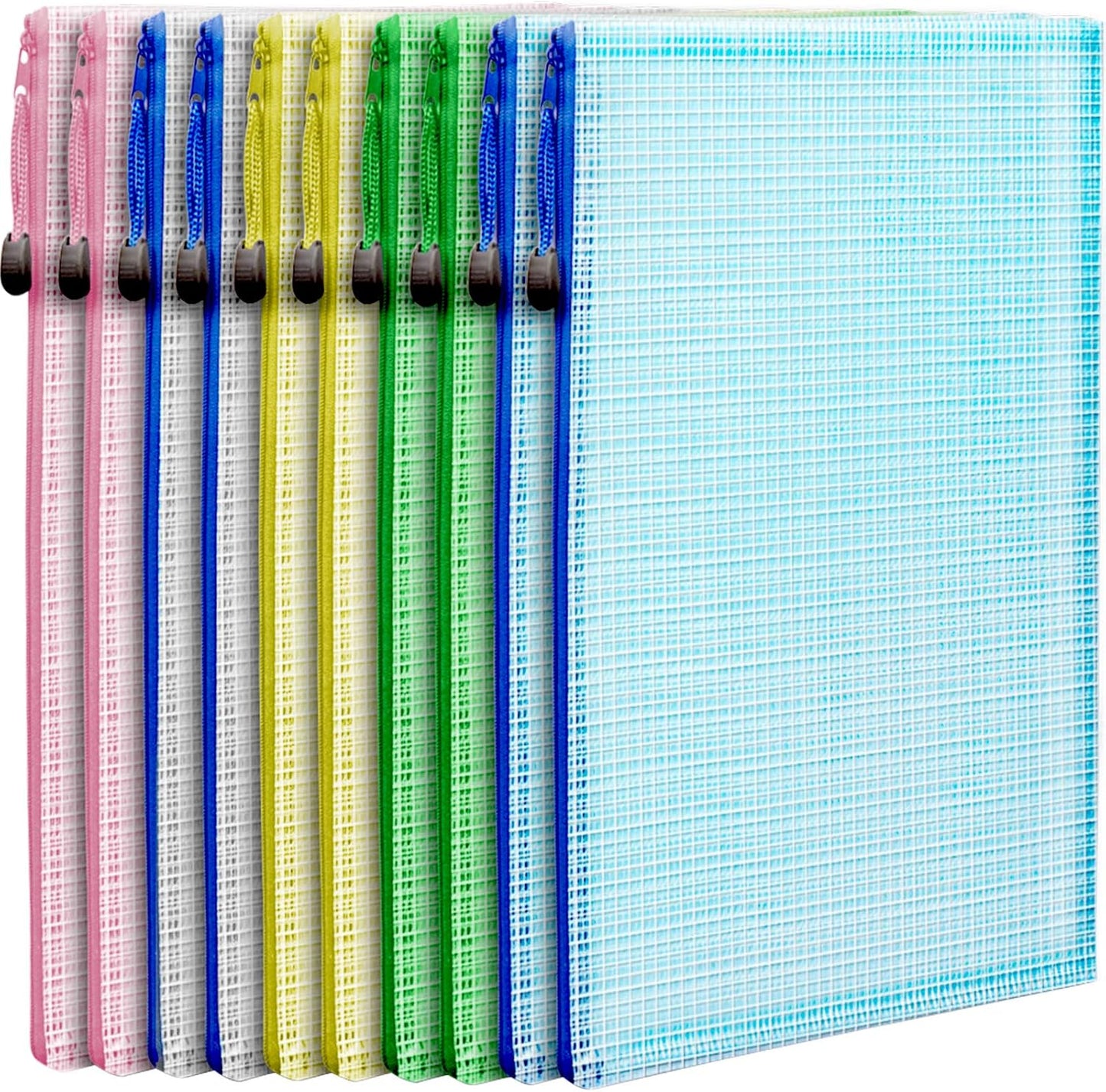 LEOBRO Mesh Zipper Pouches Bags, 10PCS Zipper Pouch, A4 Mesh Bags with Zipper, Zipper Pouches for Organization, Storage Bags for School Office Travel Supplies, File Jackets & File Pockets