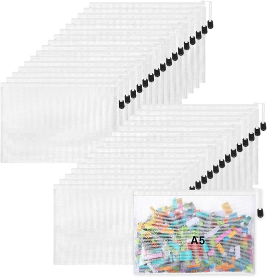 Jetec 32 Pcs Mesh Zipper Bags Toy Storage Bikini Organizer Bag Bolsas Para Guardar Trajes De Baño Waterproof Zipper Reusable Pouch Puzzle Multipurpose for Storage Office(White,9 x 7 Inch)