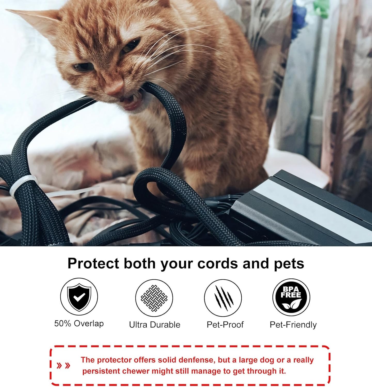 Secbolt Cord Protectors from Pets No Chew, 25ft - 3/8 inch Ultra Durable Cord Covers for Pets, Bite-Resistant Cable and Wire Protector for Cats, Dogs, Rabbits - Black