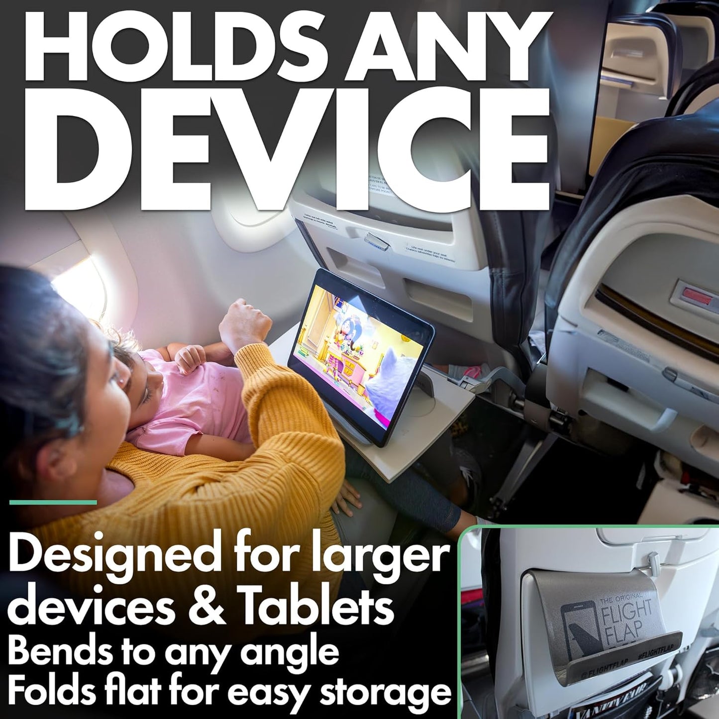 Airplane Tablet Holder, Extra Large 12x7” Flexible Cell Phone and Tablet Holder, Folding Cellphone Stand for Desk, Kindle, Bed, Long Flight Travel Accessories, Plane Essentials (Gray)