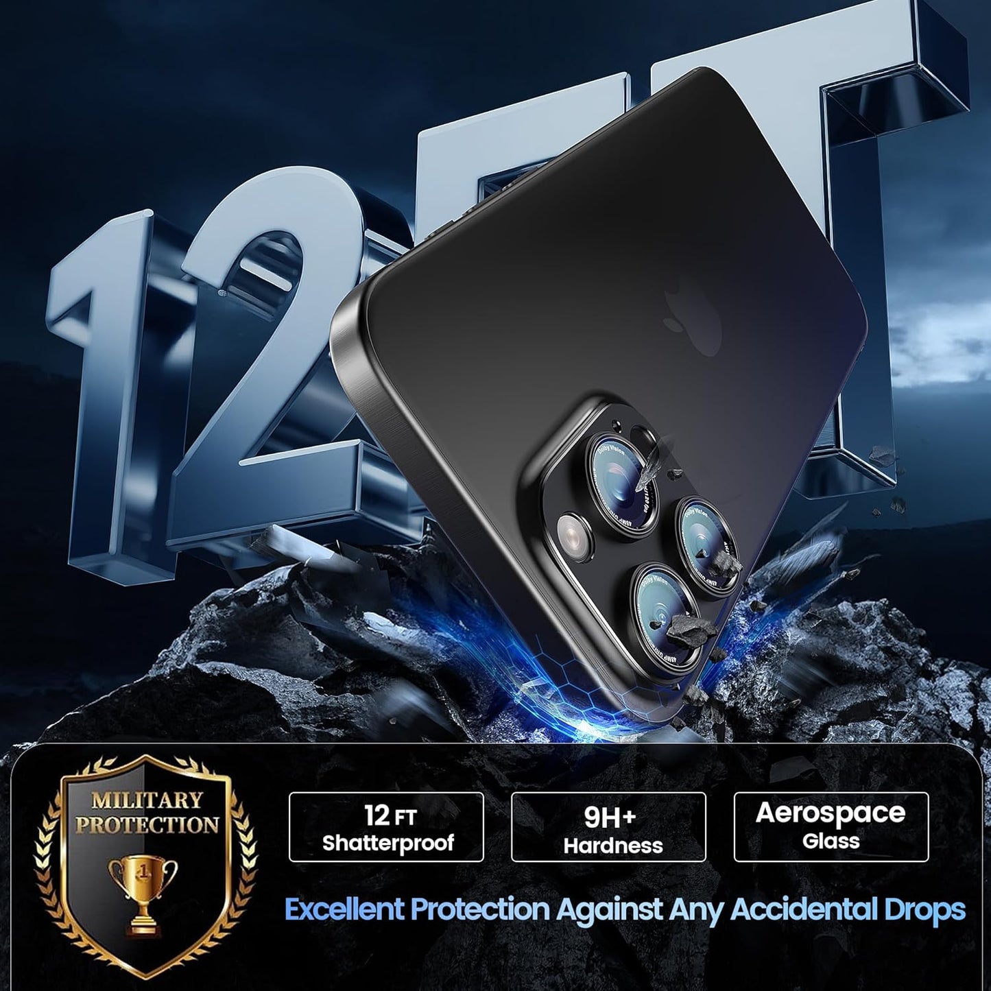 CACOE for iPhone 14 Pro/14 Pro Max/16 Pro/16 Pro Max Camera Lens Protector - Metal Frame Tempered Glass Cover, [Anti-Scratch] [Drop-Proof][Strong-Adhesion] Camera Screen Cover(Black)