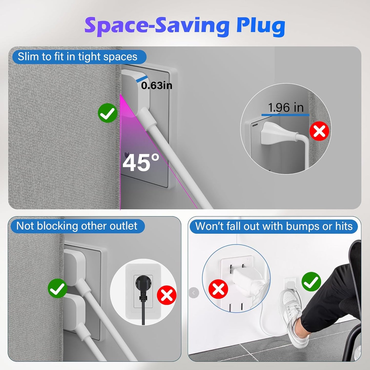 Adoreen 2 Ft Computer TV Replacement Power Cord White, Low Profile Flat Plug 18AWG 3-Prong AC Universal Power Supply Cable NEMA 5-15P to IEC 320 C13 for Printer, PC, Monitor TV LCD, ETL+Ties