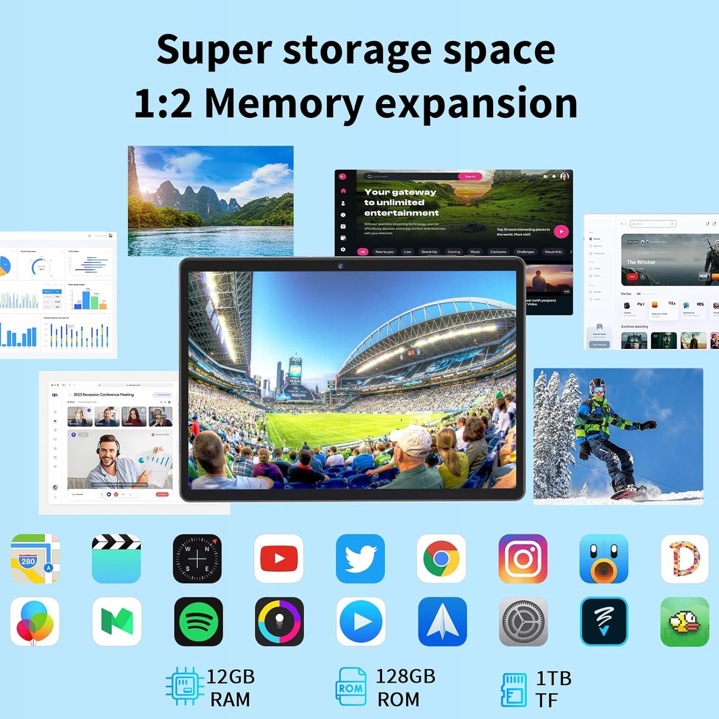 Android 14 Tablet with Keyboard, 12GB RAM (6+6), 128GB Storage, 1TB Expandable, 8000mAh Battery, 10 Inch 2-in-1 Tablets, Includes Case, Mouse & Stylus（Pink）