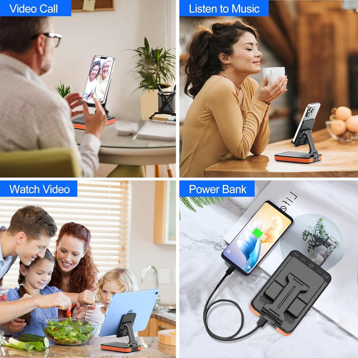 JTEMAN Bluetooth Speaker Phone Stand with Power Bank,Portable Foldable Charging Speaker Stand,Birthday Gifts for Men and Women Tech Gadgets