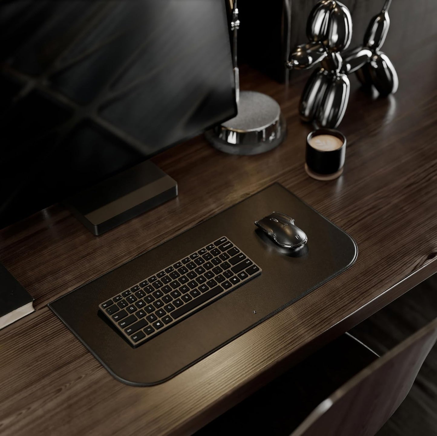 LUNAR ARTEFACTS Ambidextrous Rechargeable Bluetooth Wireless Computer Mouse Black French Leather and Aluminum, Qi Enabled USB-C