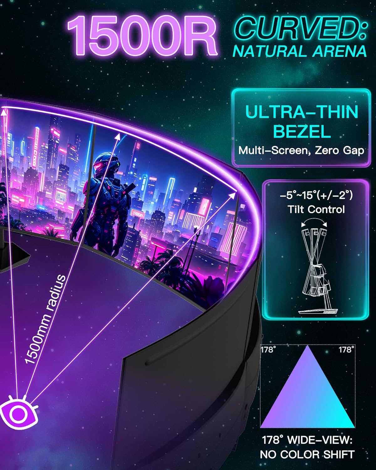 SANSUI 27 Inch Curved 160Hz Gaming Monitor, 1500R Curved Computer Gaming Monitor FHD 1080P, 4000:1, 110% sRGB, FPS/RTS, 1Ms MPRT|FreeSync|HDR|Low Blue Light|HDMI DP| VESA Support, HDMI Cable Incl.