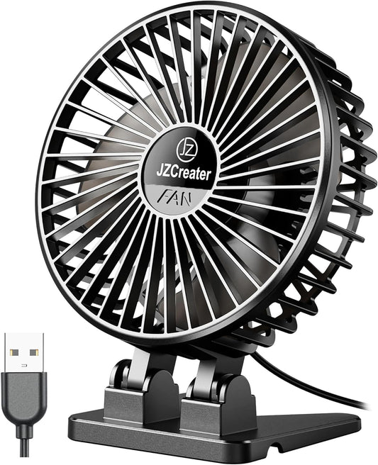 JZCreater USB Desk Fan, Mini Portable, 3 Speeds Desktop Table Cooling, Plug in Power, Rotation Strong Wind, Quiet Personal Small for Home Office Travel Bedroom, Black