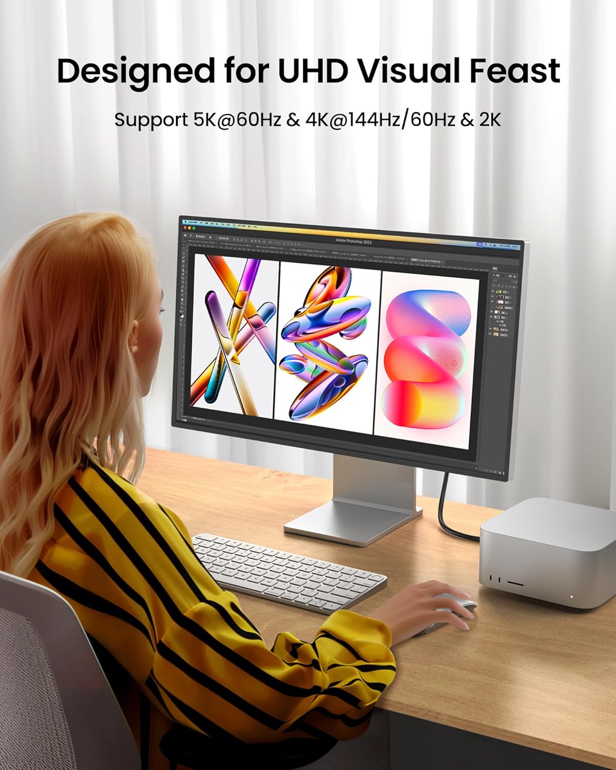 Silkland USB C Monitor Display Cable Right Angle 6.6FT/2M [5K/4K@60Hz 8K@30Hz], 90 Degree USB C 3.2 Gen 2x2 Video Cable, 20Gbps Data Transfer, 240W Fast PD Compatible for MacBook, iPad, iPhone 16