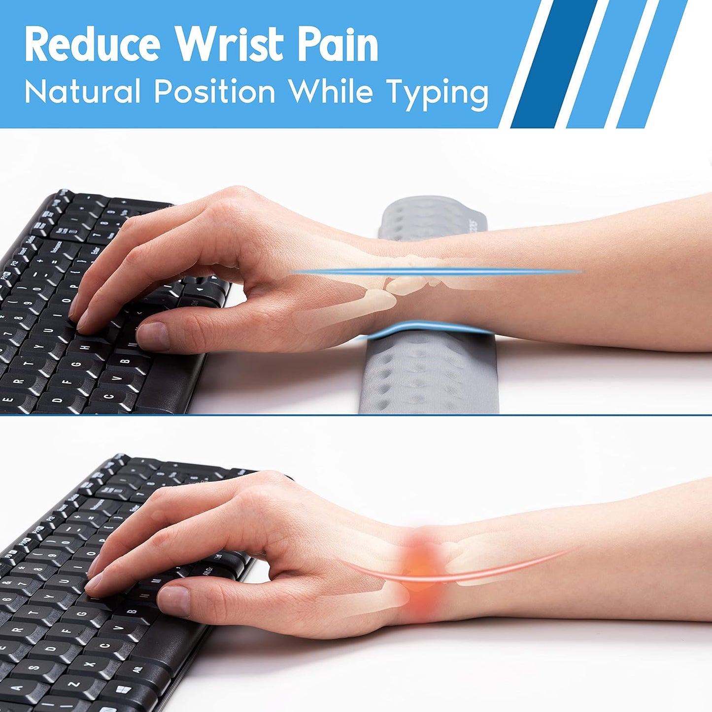 i-Rocks Memory Foam Keyboard Wrist Rest - Pain-Reducing Wrist Rest for Computer Keyboard - Non-Slip Rubber Base Wrist Rest - Cooling Keyboard Pad for Long Hours of Work, Studying, Gaming