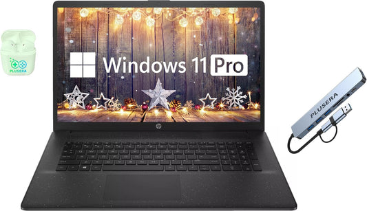 HP 17.3" Business Laptop Computer, 10-Core Intel Core i5, Windows 11 Pro with Microsoft Office License Included, PLUSERA Earphones (Jet Black, 16GB RAM | 1.2TB Storage)