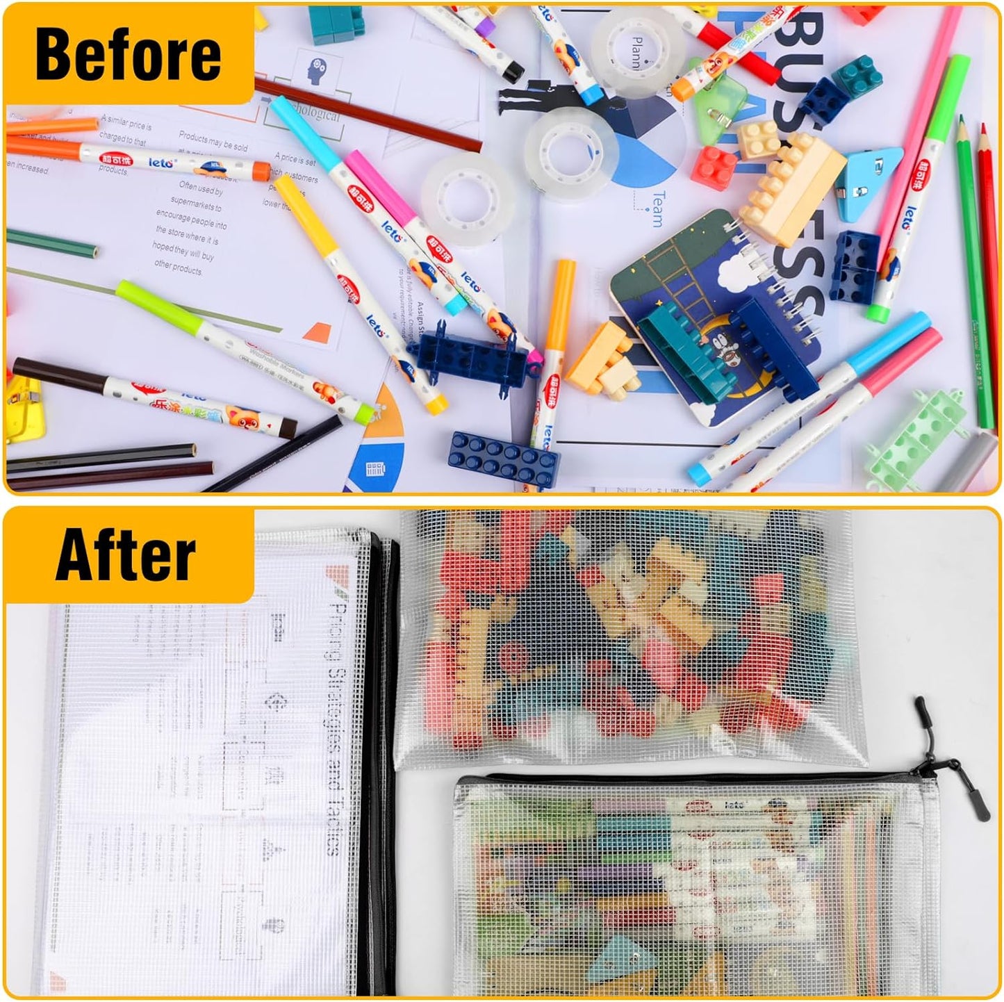 24pcs Large Mesh Zipper Pouch File Bags YOPCDJ Reusable Zippered Pouches for Organizing Classroom, Board Game Storage, Puzzle Bags Black