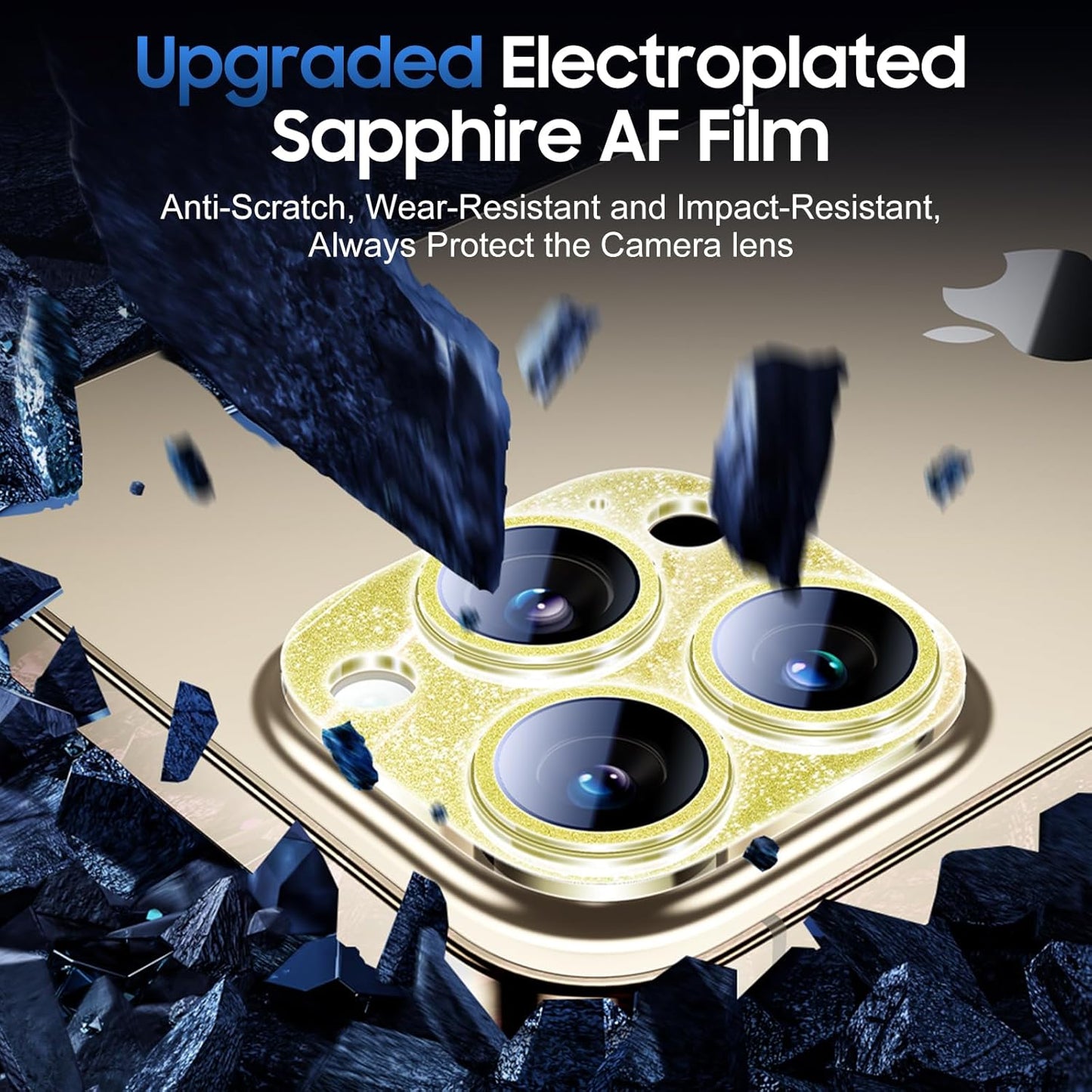 UniqueMe 3 Packs Compatible for iPhone 13 Pro Max/iPhone 13 Pro Camera Lens Protector Acrylic [Not Glass],[Case Friendly][Scratch-Resistant][Night Shooting Mode]-Glitter Golden
