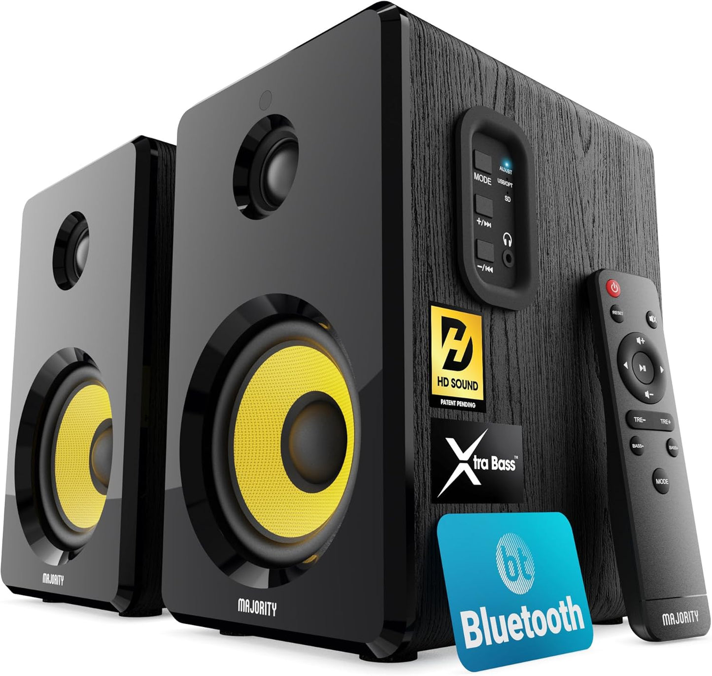Majority Powered Bluetooth Bookshelf Speakers | Studio Monitors Speaker Set | 2.0 Home Studio Lecturers for PC & Turntables | Bluetooth Powered with RCA, Optical, USB & AUX Playback D40X