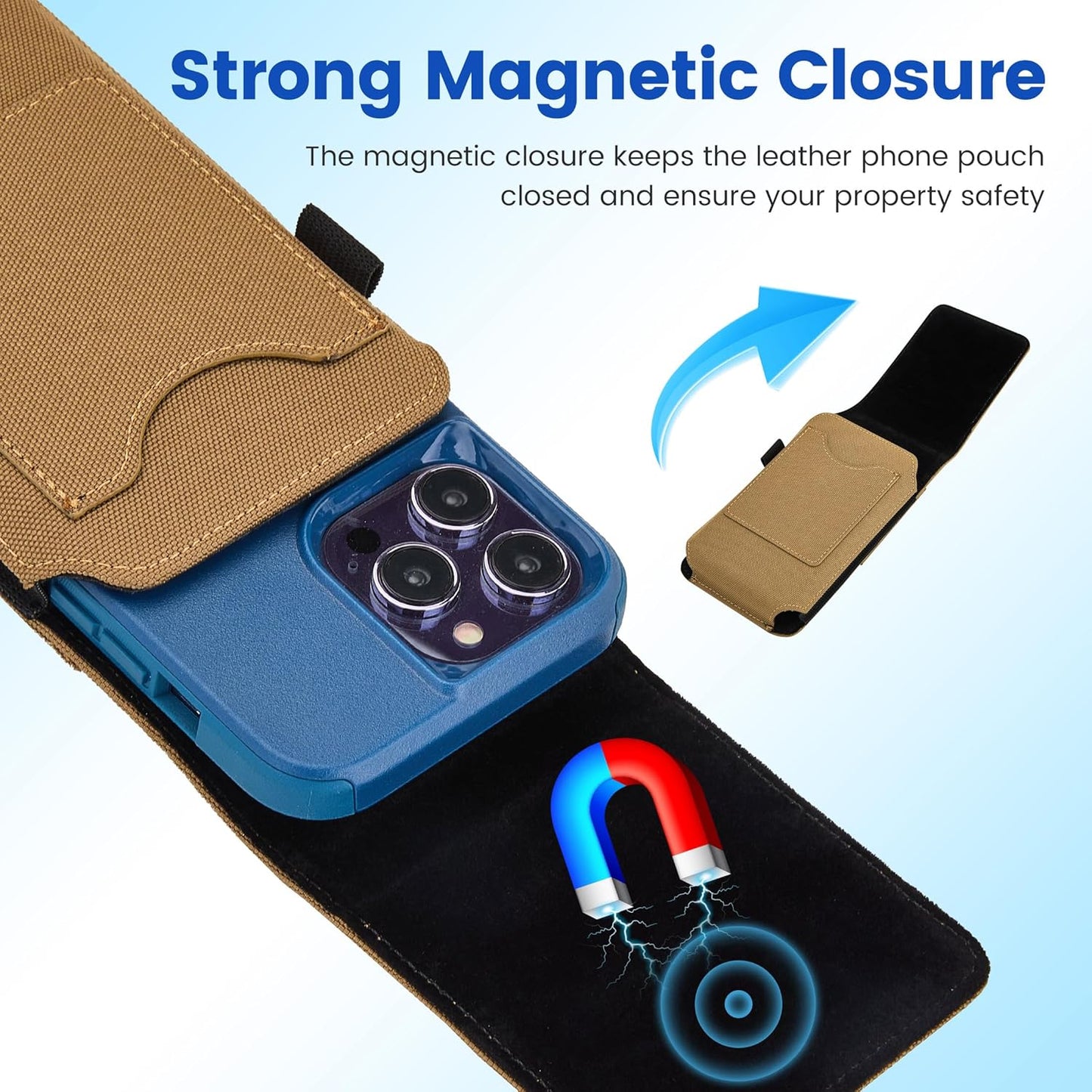 BECPLT for iPhone 17 Pro 17 16/15/14/13/12/11 Pro Belt Case Nylon Phone Holster with Belt Clip and Belt Loops Cell Phone Holder Carrying Pouch for Galaxy S25 S24 S23 S22 S21 S20 - Khaki