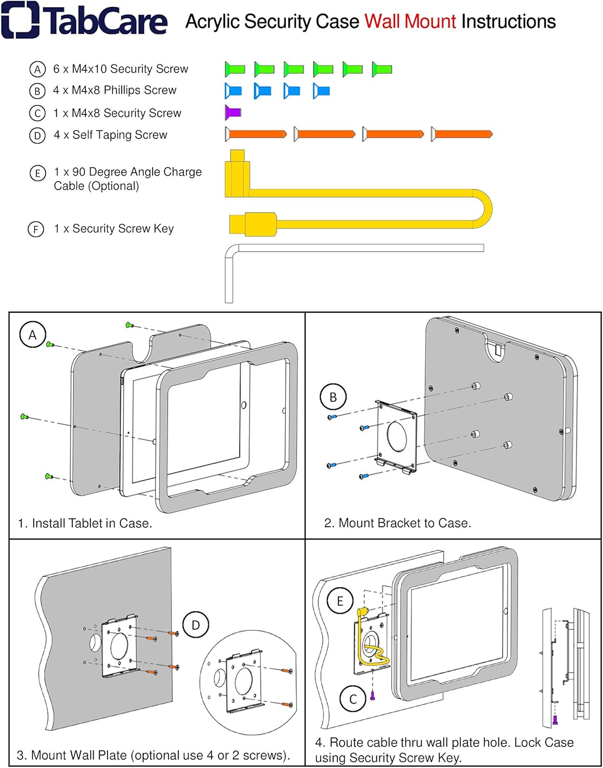 TABcare Anti-Theft Acrylic VESA Enclosure for Apple iPad Pro 12.9" 2015 2017 with Free Wall Mount Kit & 90-Degree Angle Charge Cable (iPad Pro 12.9" 1/2, Clear)