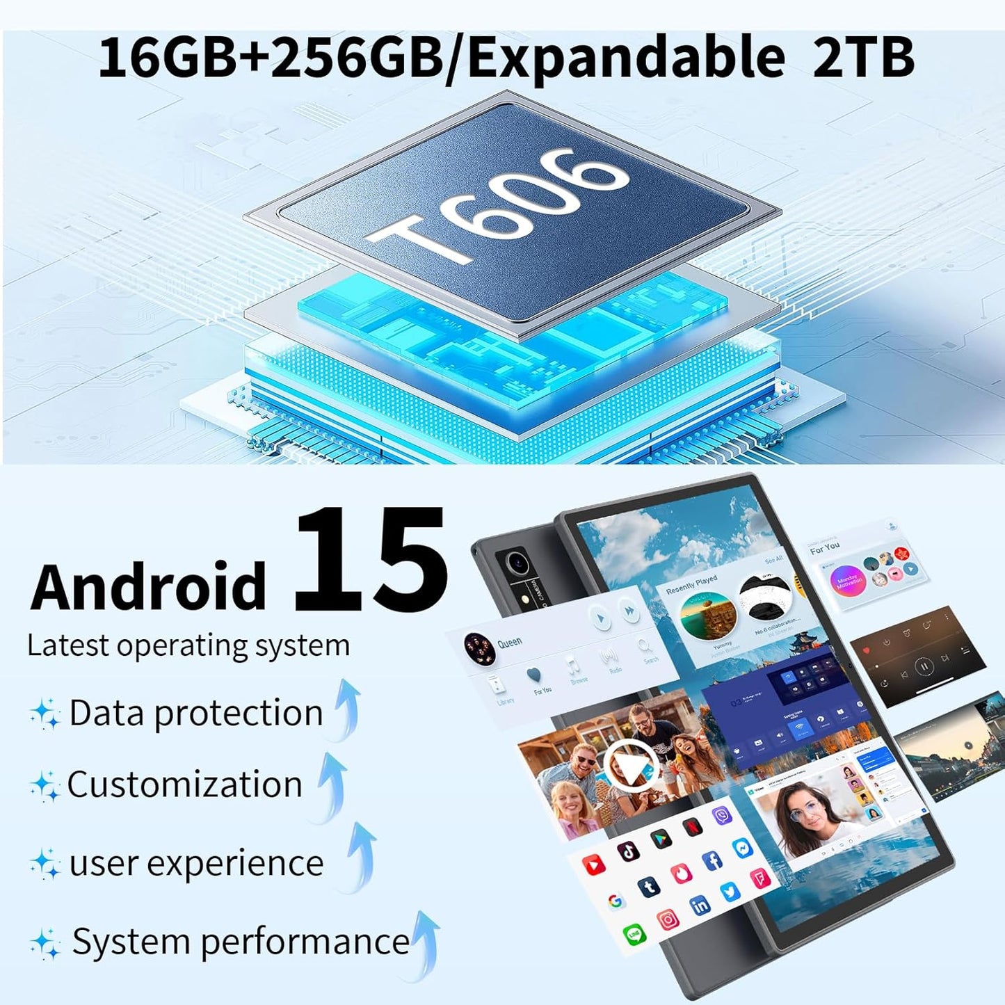 Android 15 Tablet with Keyboard, 16GB（8+8）RAM+256 Storage(Expand to 2TB), 8000mAh Battery, Widevine L1,10 Inch 2-in-1 Tablets with 5G/2.4G WiFi, BT5.0, GMS Certified, with Mouse, Case, Stylus(Pink)