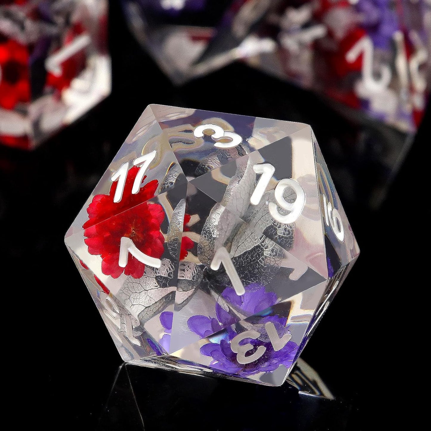 Haxtec Flower DND Dice Set Sharp Edge Dice with Dice Case Handmade Red Purple Floral Resin D&D Dice Set for TTRPGs Compatible with Dungeons and Dragons Gifts