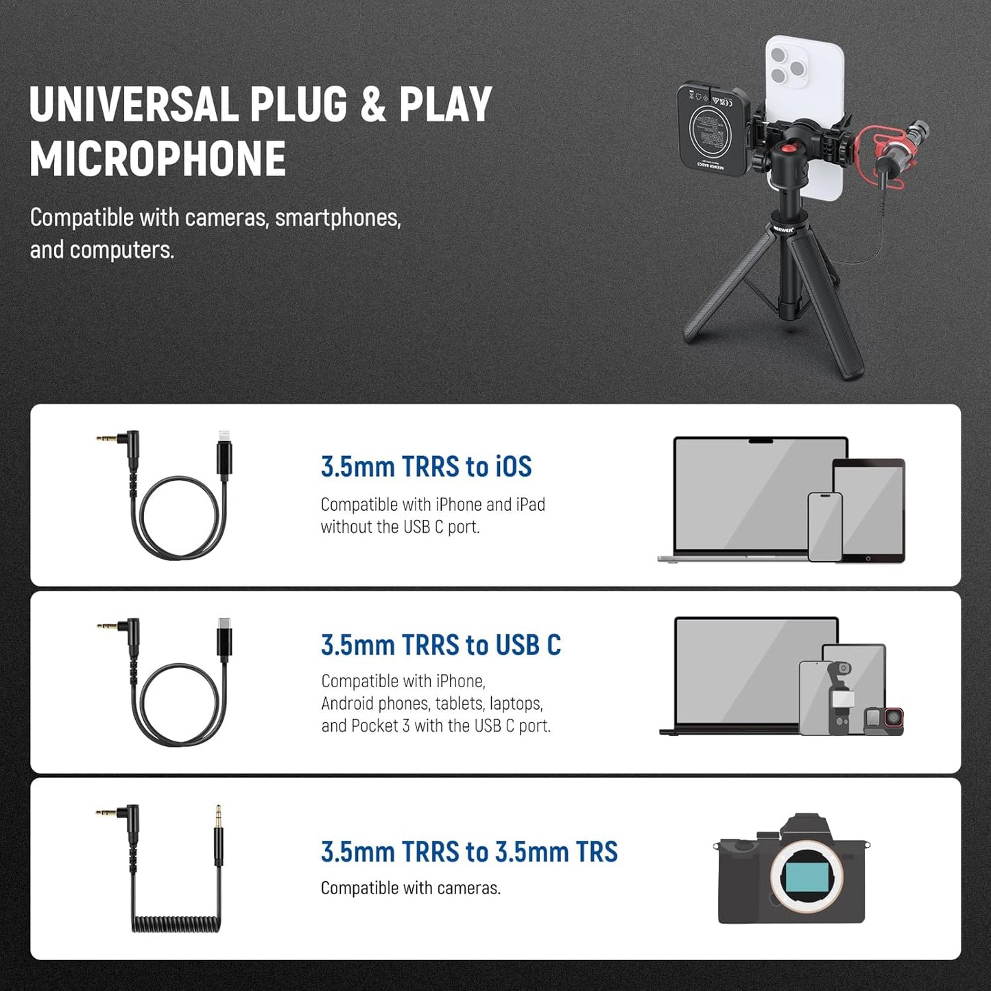 NEEWER Basics PA050 Vlogging Kit for iPhone Android Phone for YouTube TikTok Streaming Video Recording, Selfie Stick Tripod + Microphone + LED Fill Light, Youtuber Starter Content Creator Essentials