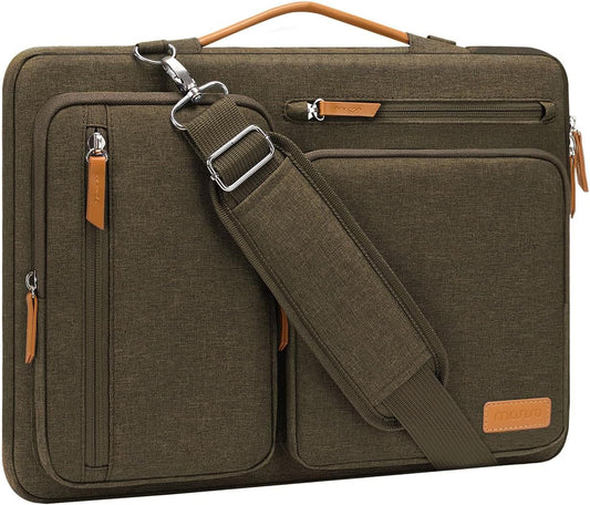 MOSISO 360 Protective Laptop Shoulder Bag,17-17.3 inch Computer Bag Compatible with MacBook, HP, Dell, Lenovo, Asus Notebook,Side Open Messenger Bag with 4 Zipper Pockets&Handle, Carob Brown