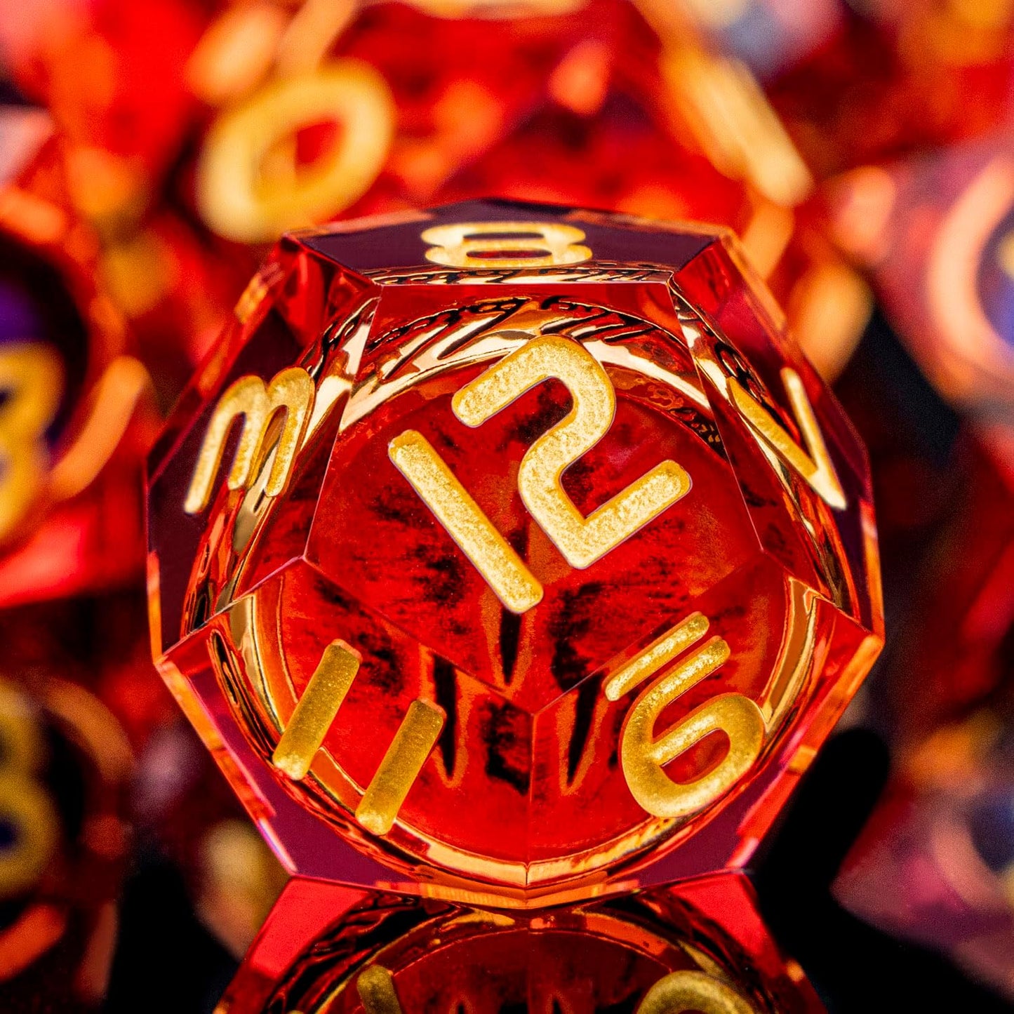 Magic Golden Ring DND Dice Set Sharp Edge Red Gaze Eye Resin Dice with Box, for use with RPG D&D Tabletop Games Lord D and D Polyhedral Dice Set