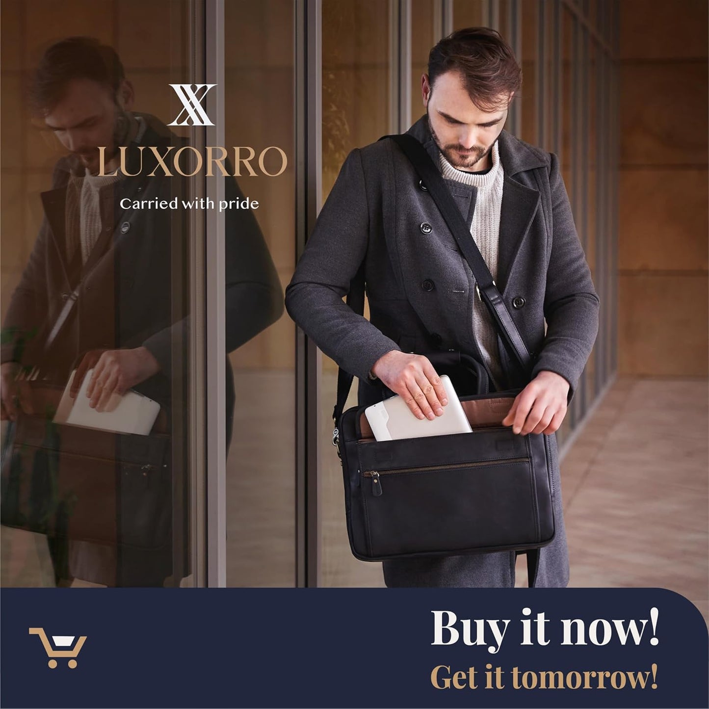 Luxorro Professional Leather Briefcase for Men with YKK Zippers – TSA-Friendly, Fits 17" Laptop, Handcrafted Full-Grain Leather, Ideal Executive Gift (Black)