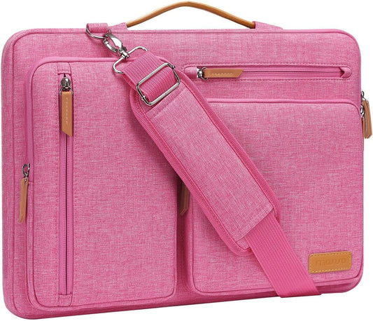 MOSISO 360 Protective Laptop Shoulder Bag,15-15.6 inch Computer Bags Compatible with MacBook Pro 16 inch, HP, Dell, Lenovo, Asus Notebook,Side Open Messenger Bag with 4 Zipper Pockets, Rose Red