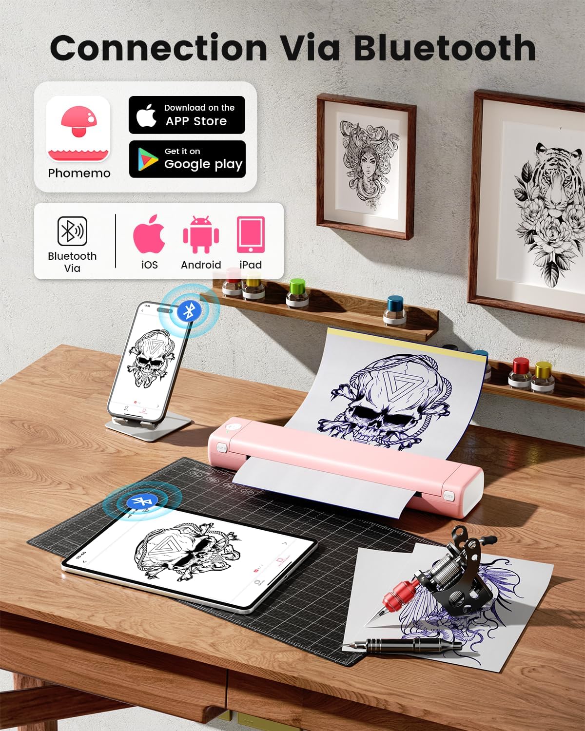 Phomemo Inkless Portable Printer for Travel - Wireless Thermal Printer Compatible with Phone & Laptop, Bluetooth Printers Supports 8.5" X 11" Letter Thermal Paper, Come with Carry Case