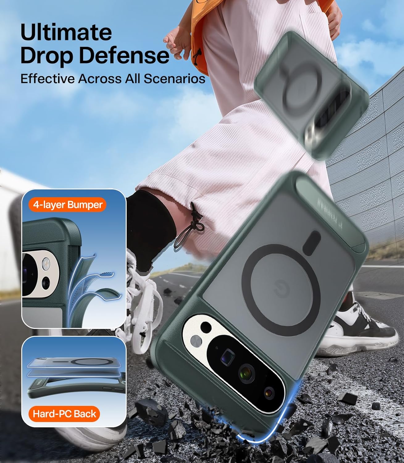 TORRAS Magnetic & Stand for Google Pixel 10 Pro XL Case, Fit for MagSafe, Military Grade Drop Protection, Slim Fit for Google Pixel 10 Pro XL Phone Case with Sturdy Kickstand, Translucent Matte Green