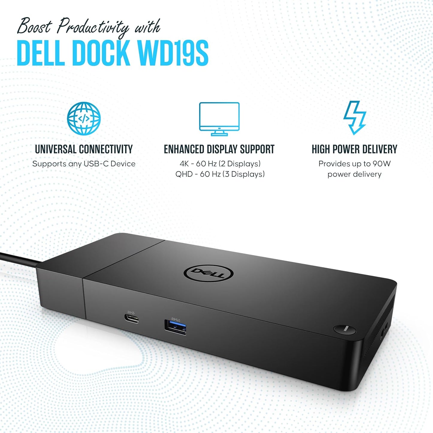 WD19S Dell Docking Station Dual Monitor - Dock Station with 180W + USB Type-C + HDMI + Dual DisplayPort - Ultimate Laptop Docking Station