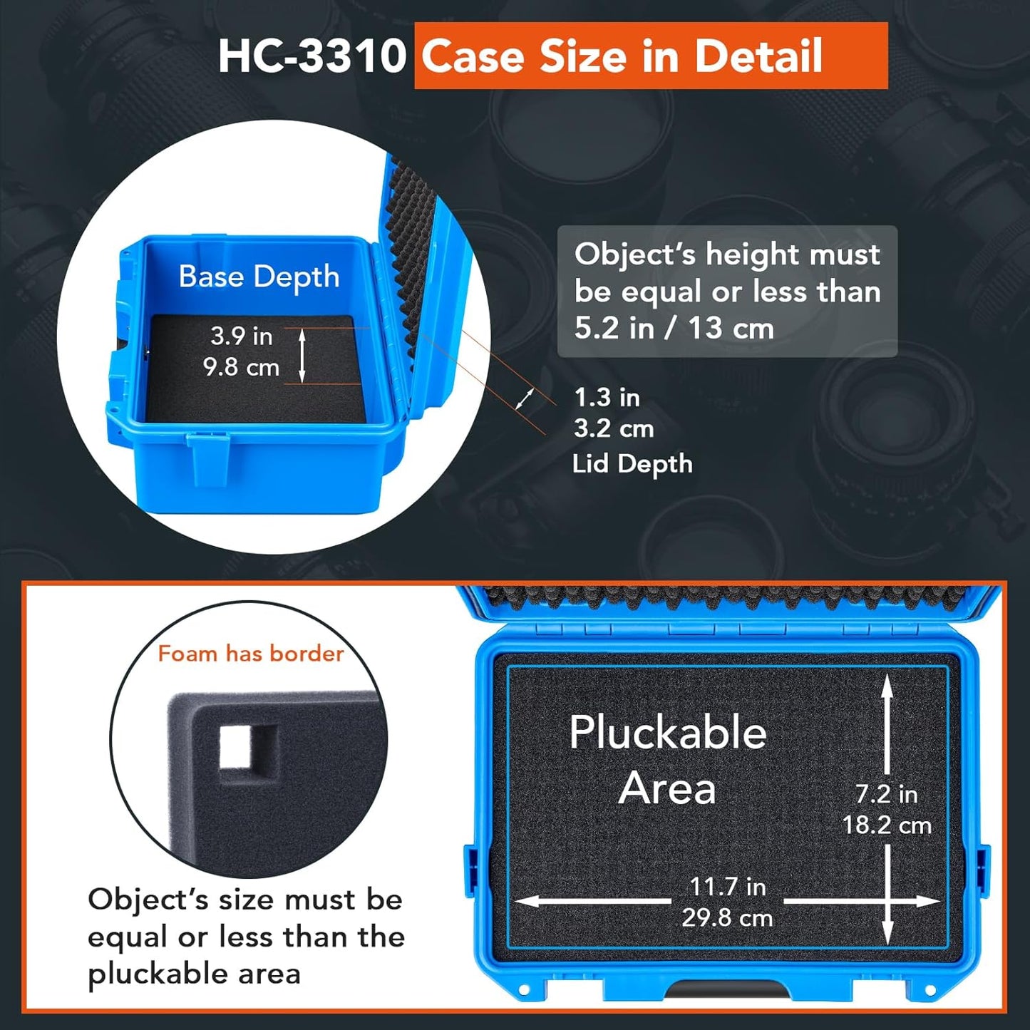 Lykus HC-3310 Waterproof Hard Case with Customizable Foam Insert, Interior Size 12.99x8.27x5.31 in, Suitable for pistol,camera,lens,drone,mic,flashlight,telescope,action cam,electronics,tools,and more