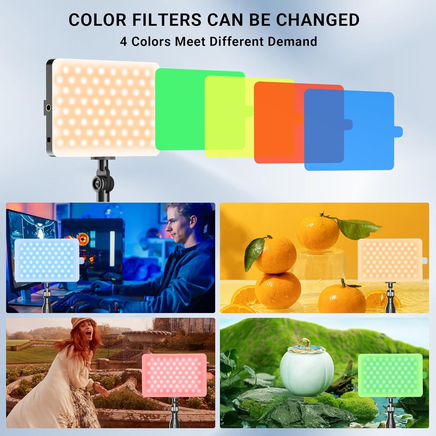 2-Pack LED Video Light with Stand, Home Studio Back Lights, Photo Lights with Color Filters for Close Photography Lighting YouTube Video Recording, Desk Game Steaming