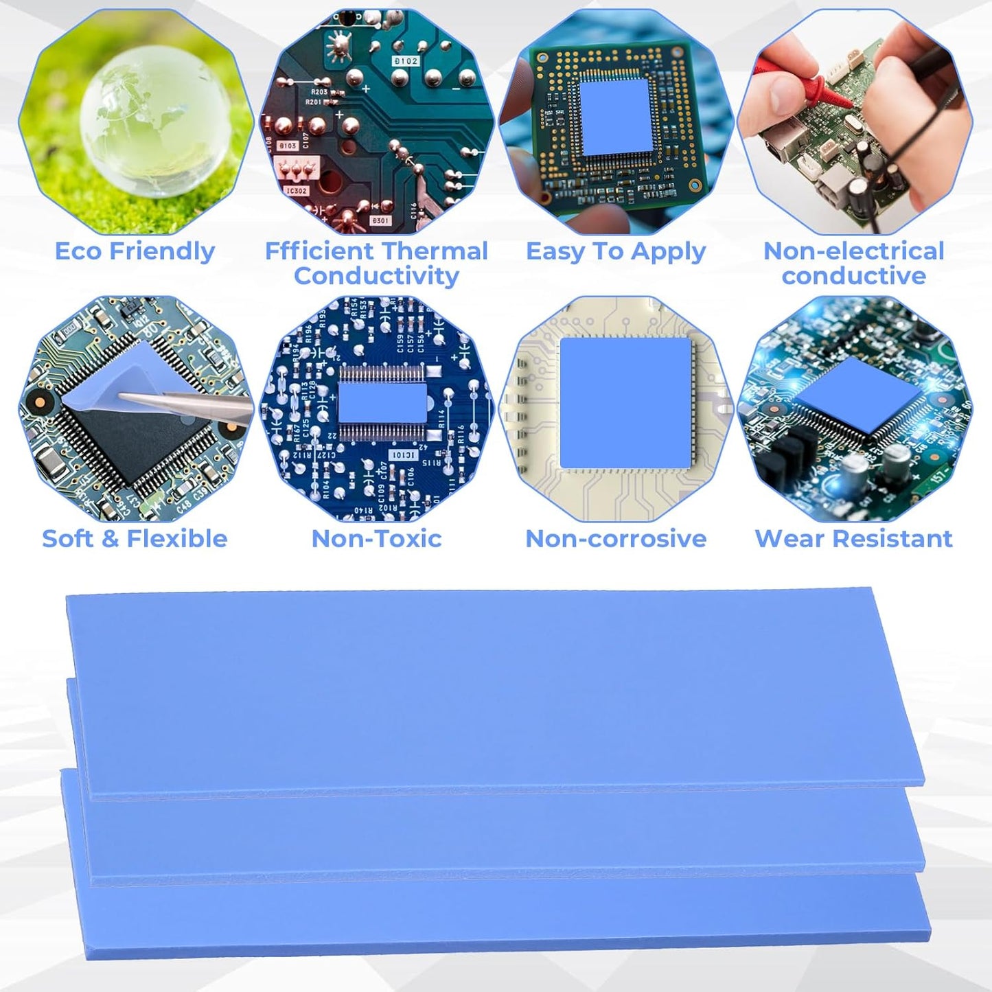 30 Pcs 2.6 * 0.8 Inches Silicone Thermal Pad Reusable CPU Thermal Pad Heat Resistant Conductive Silicone Pads Non Conductive Heat Resistance Cover for Laptop Heatsink CPU GPU LED Cooler