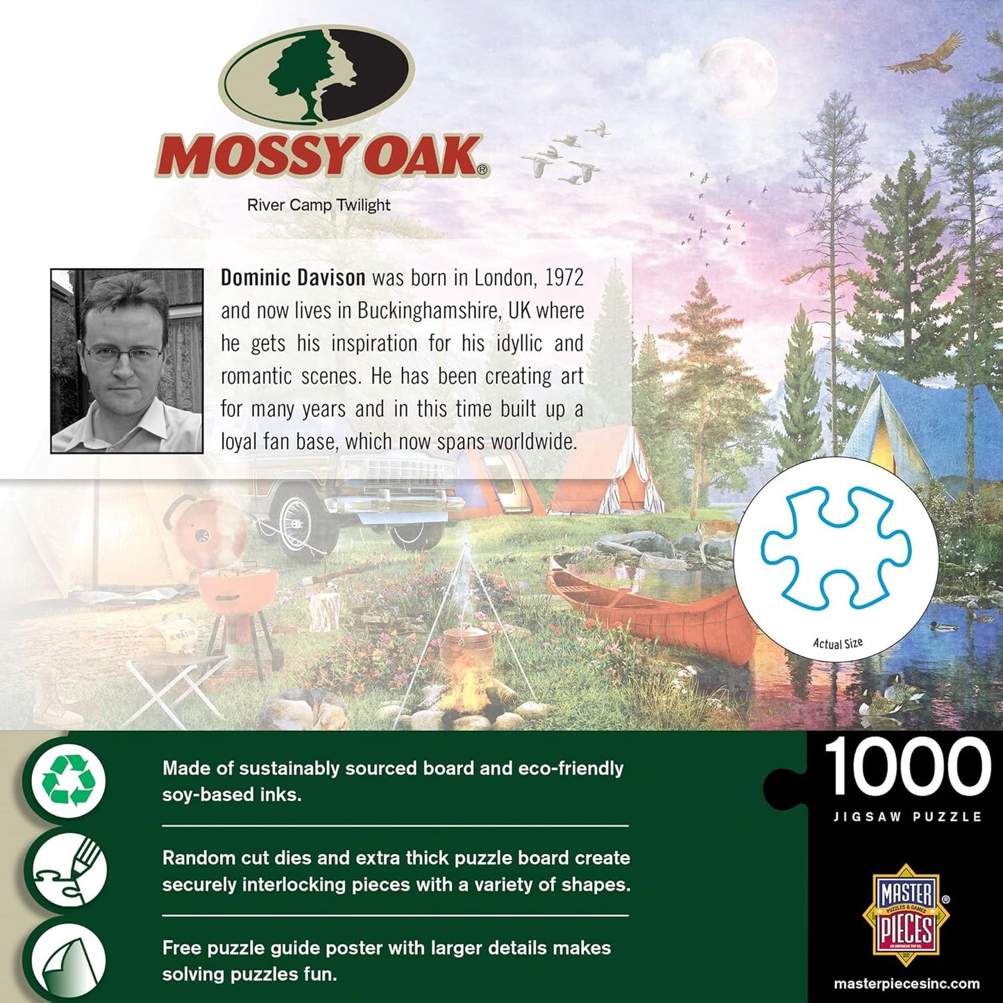 MasterPieces 1000 Piece Wildlife Jigsaw Puzzle for Adults - Mossy Oak River Camp Twilight - Camping Scene 19.25"x26.75"