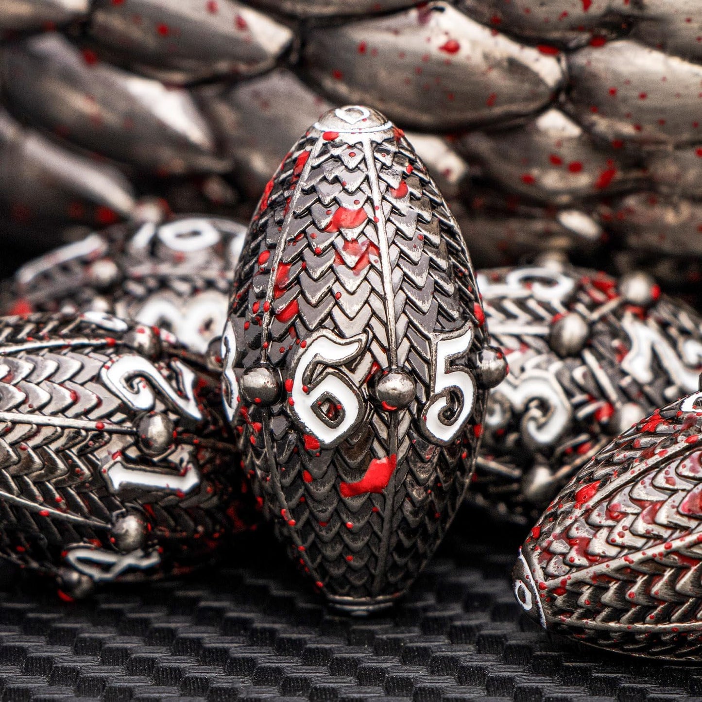 ARUOHHA DND Metal Dice Blood Splatter Dragon Egg Dice with Rotating Dragon Egg Shell, Role Playing Game RPG Polyhedral D and D Dice Set D20 D12 D10 D8 D6 D4