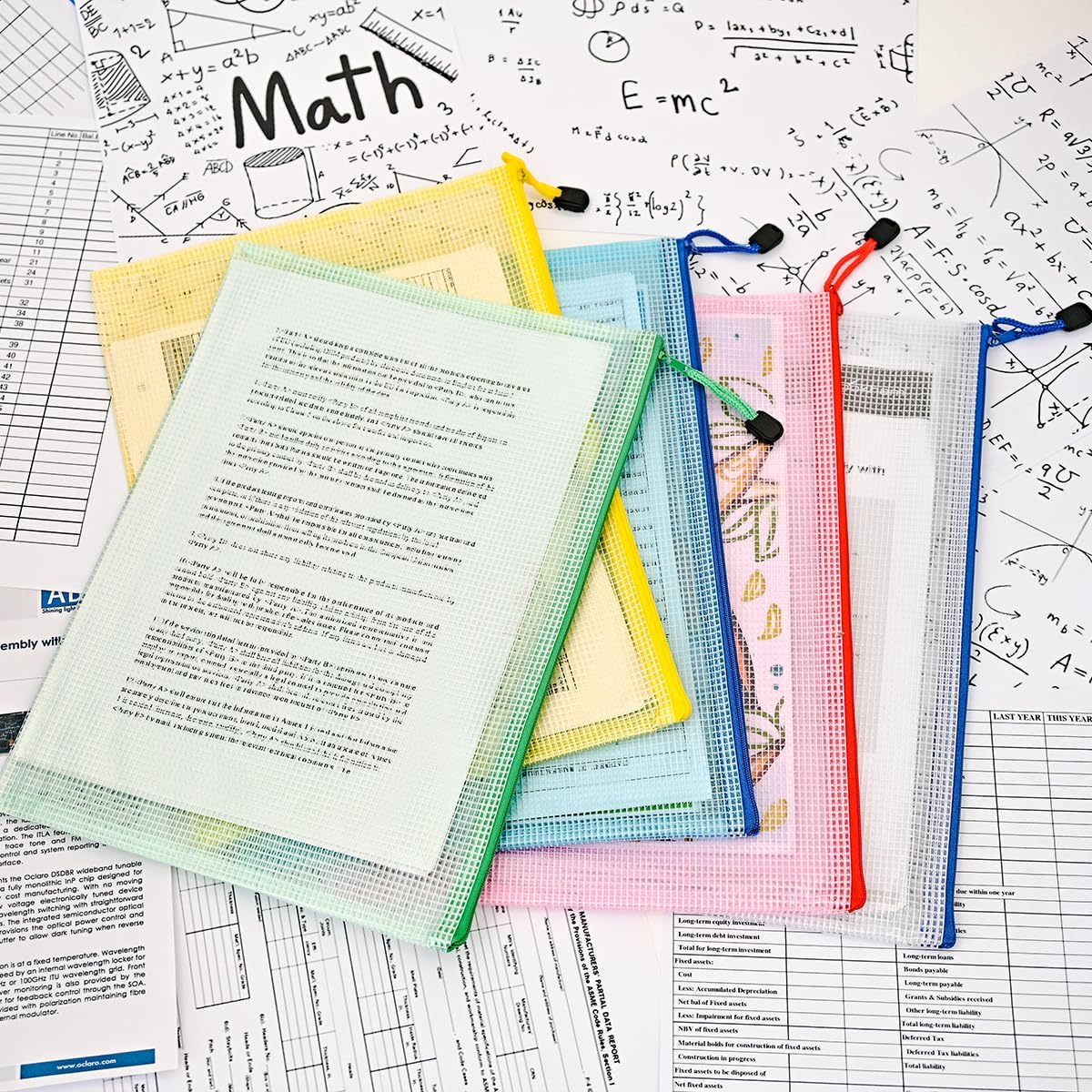 AUSTARK 20 Pcs Zipper File Bags, Plastic Mesh Pouch, Board Game Storage Bag, Waterproof Bags for Office School (A4 Size 13.4''x9.4'', Multicolored)