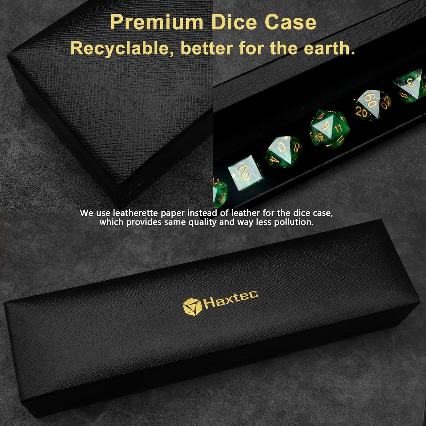 Haxtec Glitter DND Dice Set Sharp Edge Dice with Dice Case Handmade Green Resin D&D Dice Set for TTRPGs Compatible with Dungeons and Dragons Gifts
