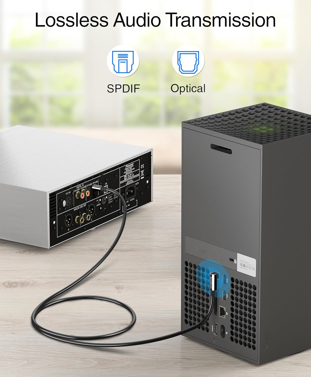 BlueRigger Optical Audio Toslink Cable - 6FT (90 Degrees Optical Cable for Soundbar, 360 Degree Rotatable Right Angle, S/PDIF Digital Toslink) - Fiber Optic Compatible with HDTV, Game Console, DVR