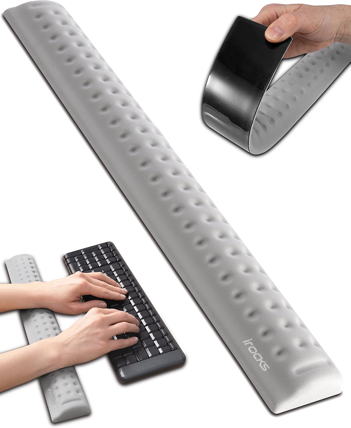 i-Rocks Memory Foam Keyboard Wrist Rest - Pain-Reducing Wrist Rest for Computer Keyboard - Non-Slip Rubber Base Wrist Rest - Cooling Keyboard Pad for Long Hours of Work, Studying, Gaming