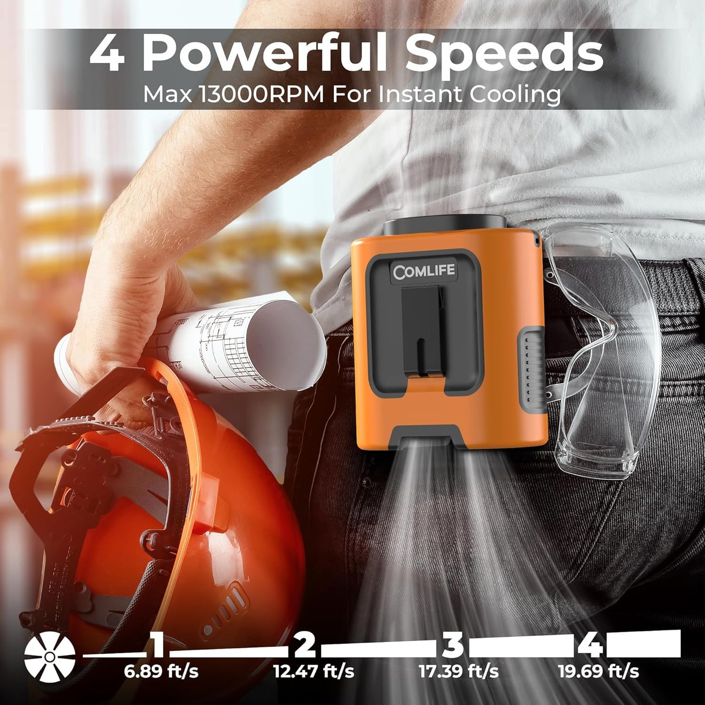 Portable Mini Waist Fan - Personal Wearable Clip on Belt Fan, Rechargeable Battery Operated, Max 25H Cooling,4 Speeds 13000RPM Turbo Hands-Free Shirt Neck Fan for Outdoor Jobsite Camping Traveling