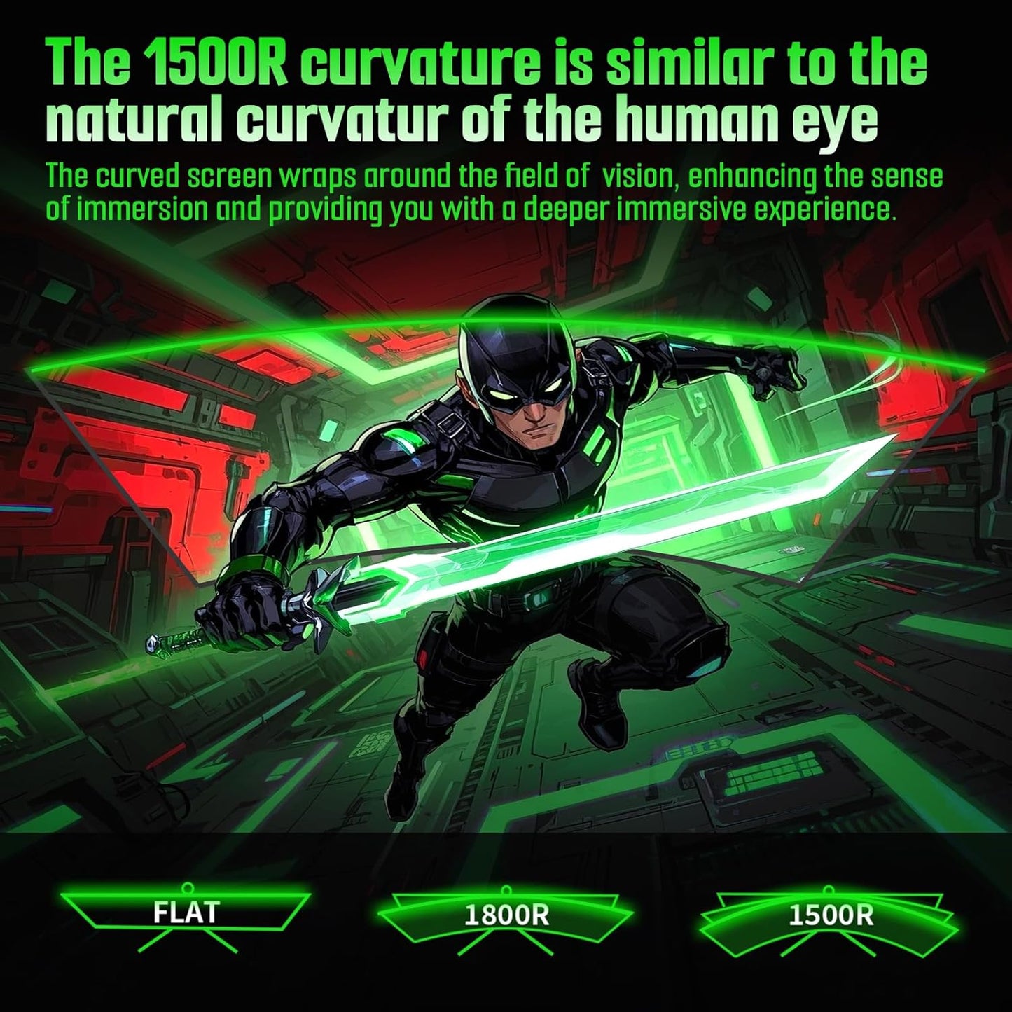 SANSUI 27 Inch Curved 240Hz Gaming Monitor, 2K WQHD 1500R Curved Computer Monitor, 120% sRGB, MPRT 1ms, Freesync, HDR, VESA(100 * 100mm),HDMI*2, DP1.4 * 2(DP Cable Included)