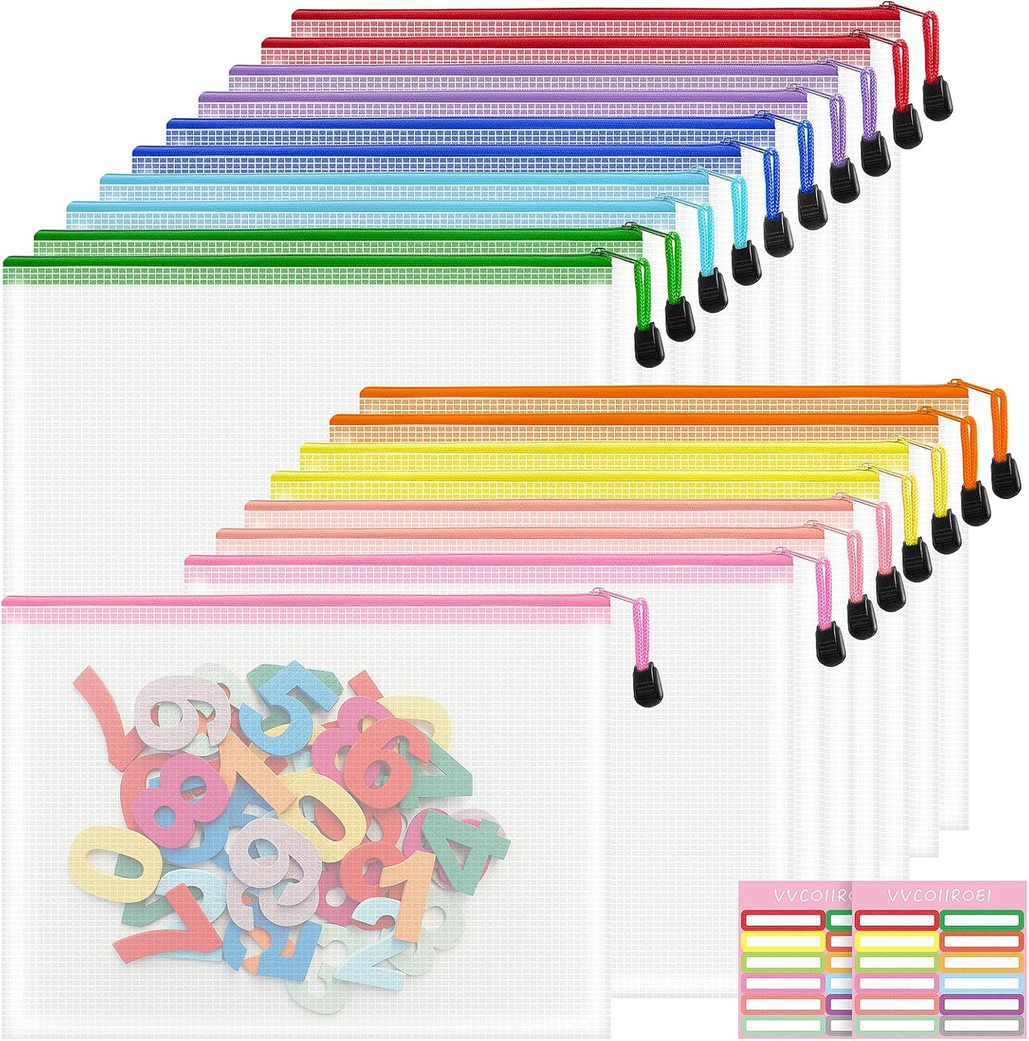 18pcs Mesh Zipper Pouch Bags, B5 Mesh Pouch, 9 Color Zipper Pouches for Organizing, Board Game Storage, Travel, School, Office