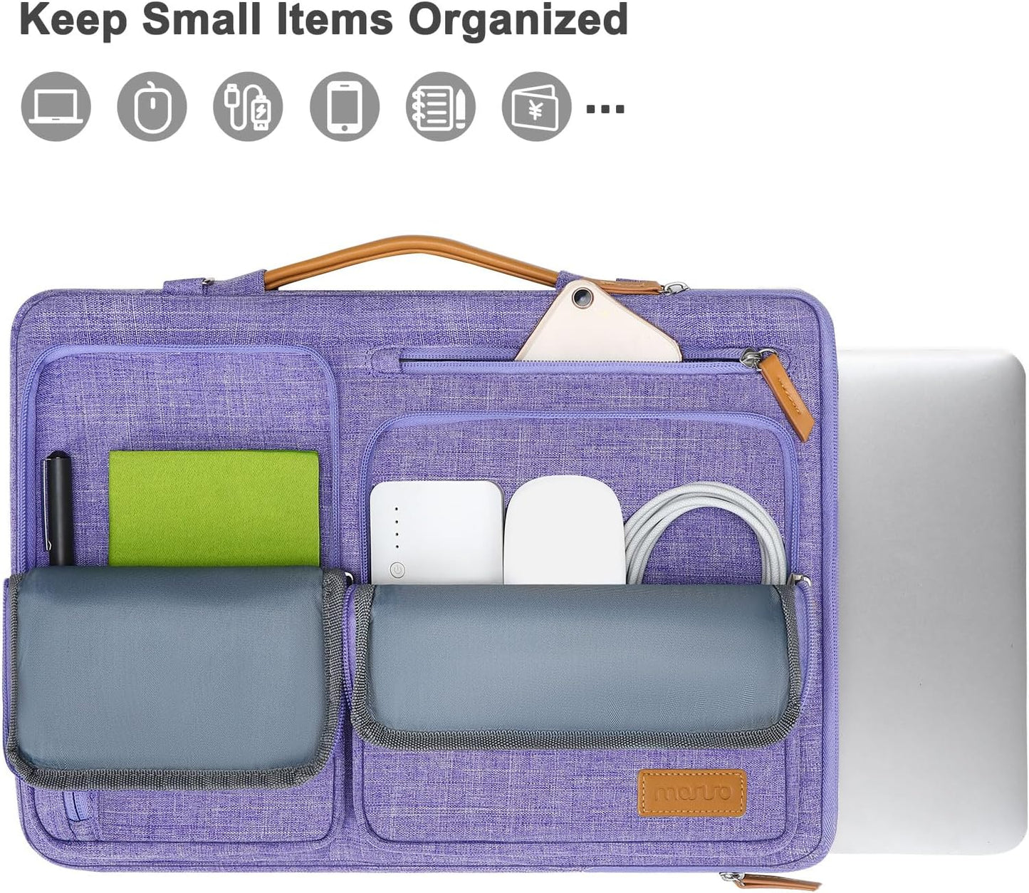 MOSISO 360 Protective Laptop Shoulder Bag,15-15.6 inch Computer Bags Compatible with MacBook Pro 16 inch, HP, Dell, Lenovo, Asus Notebook,Side Open Messenger Bag with 4 Zipper Pockets, Purple