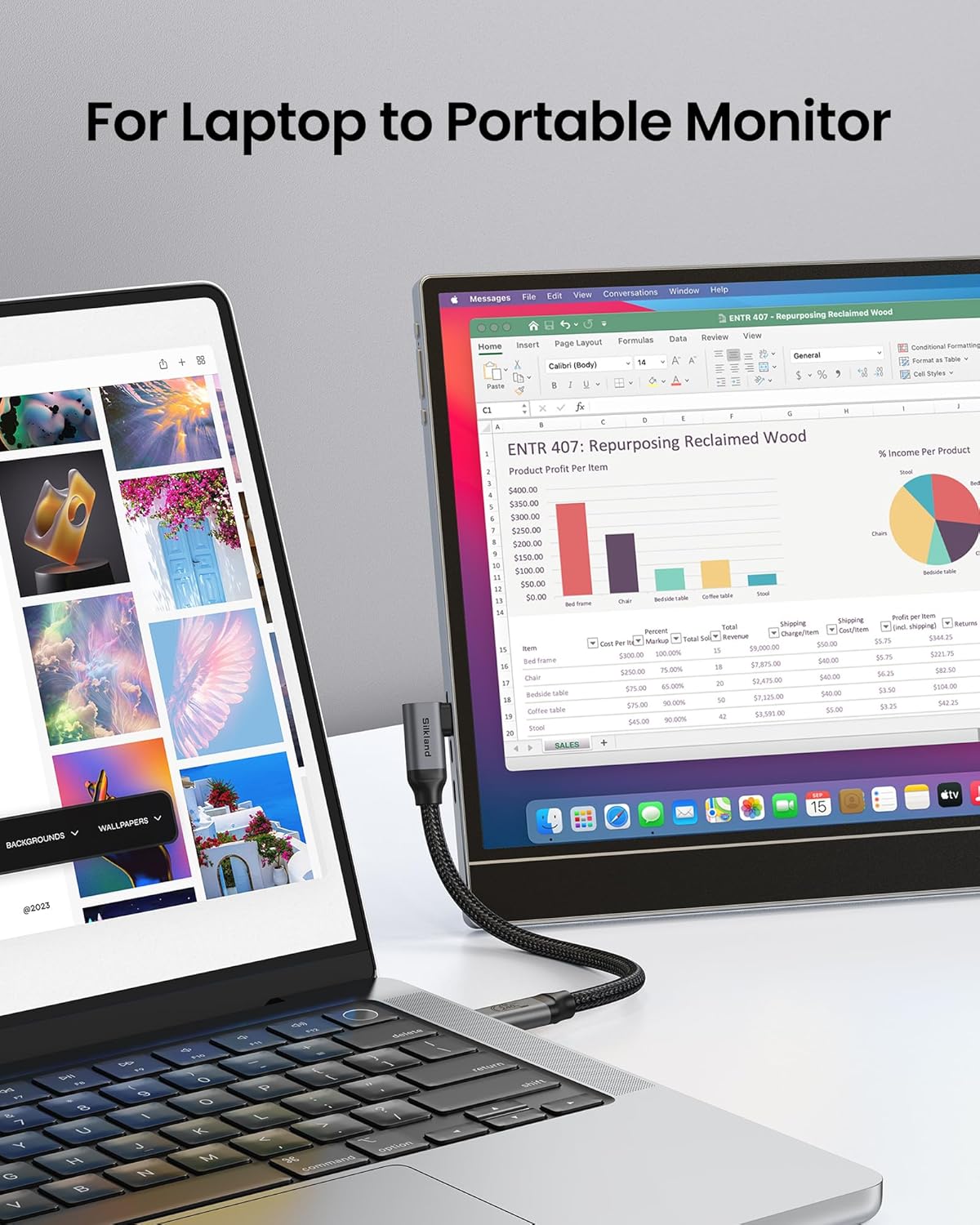 Silkland USB C Monitor Display Cable Right Angle 6.6FT/2M [5K/4K@60Hz 8K@30Hz], 90 Degree USB C 3.2 Gen 2x2 Video Cable, 20Gbps Data Transfer, 240W Fast PD Compatible for MacBook, iPad, iPhone 16