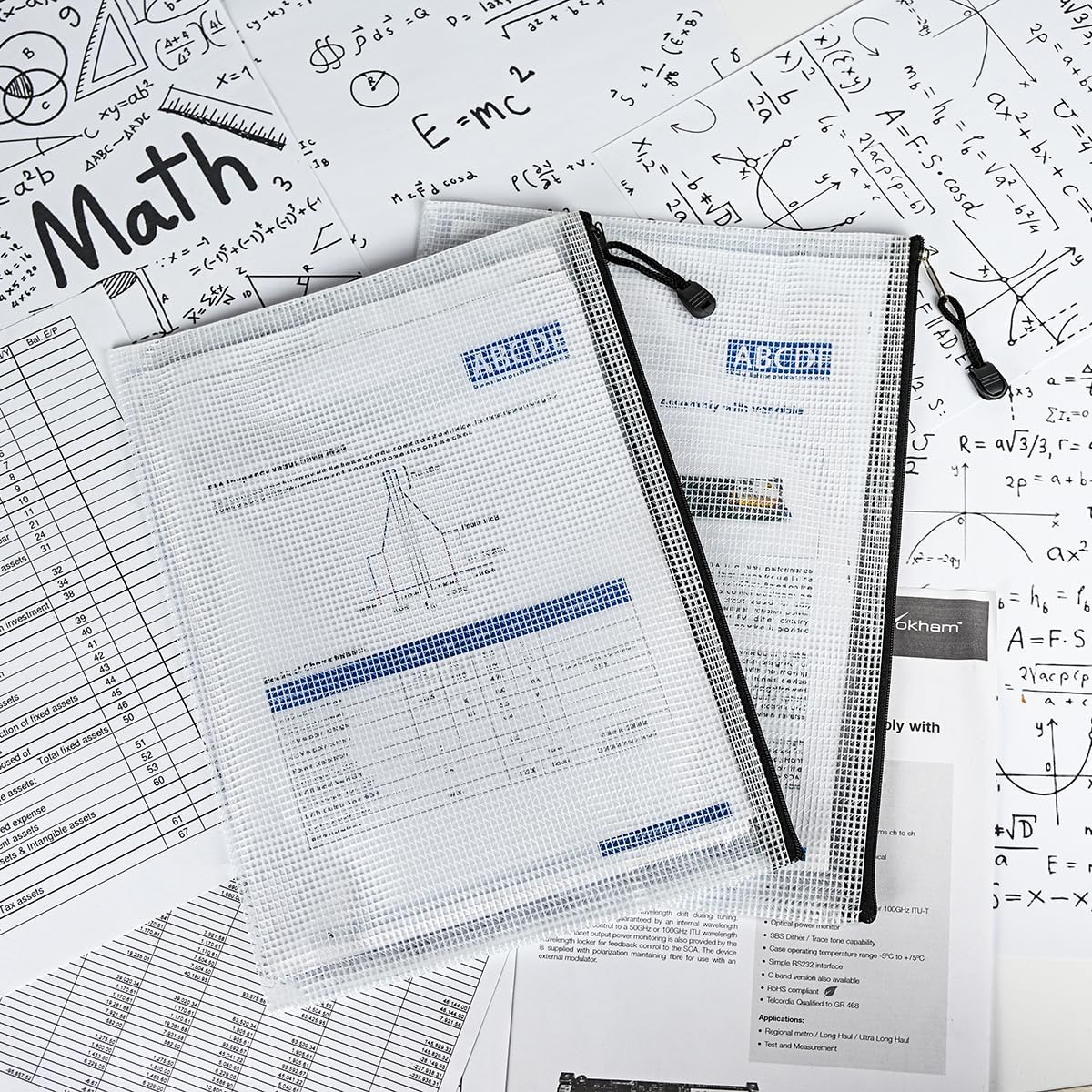 AUSTARK 20 Pcs Zipper File Bags, Plastic Mesh Pouch, Board Game Storage Bag, Waterproof Bags for Office School (A4 Size 13.4''x9.4'', White and Black)